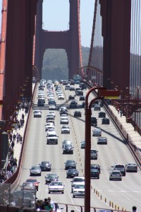 Golden Gate Bridge on a sunny Sunday afternoon